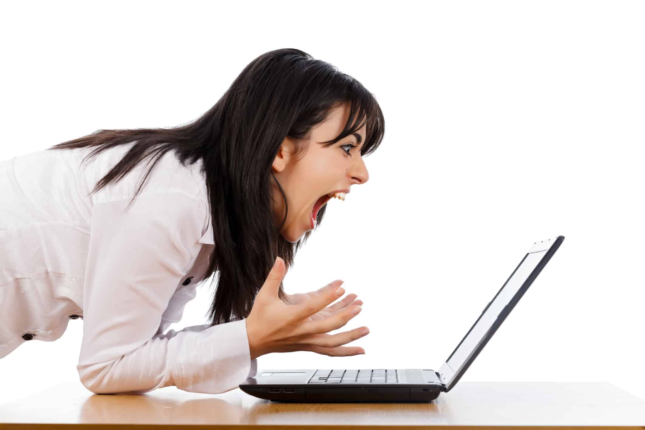 Woman screaming at slow computer